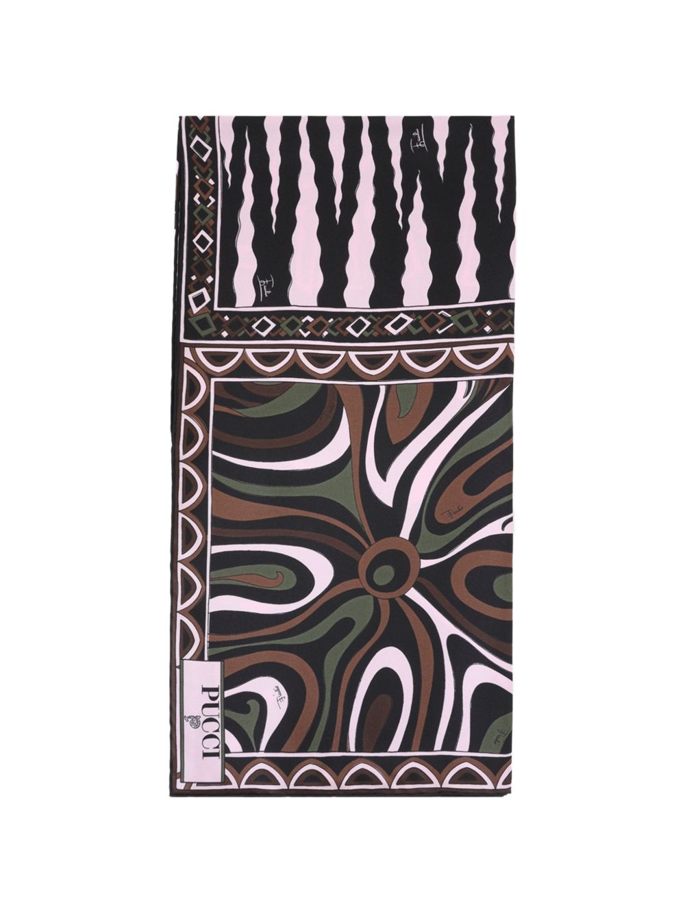 Pucci Patchwork Silk Twill Scarf — Brown