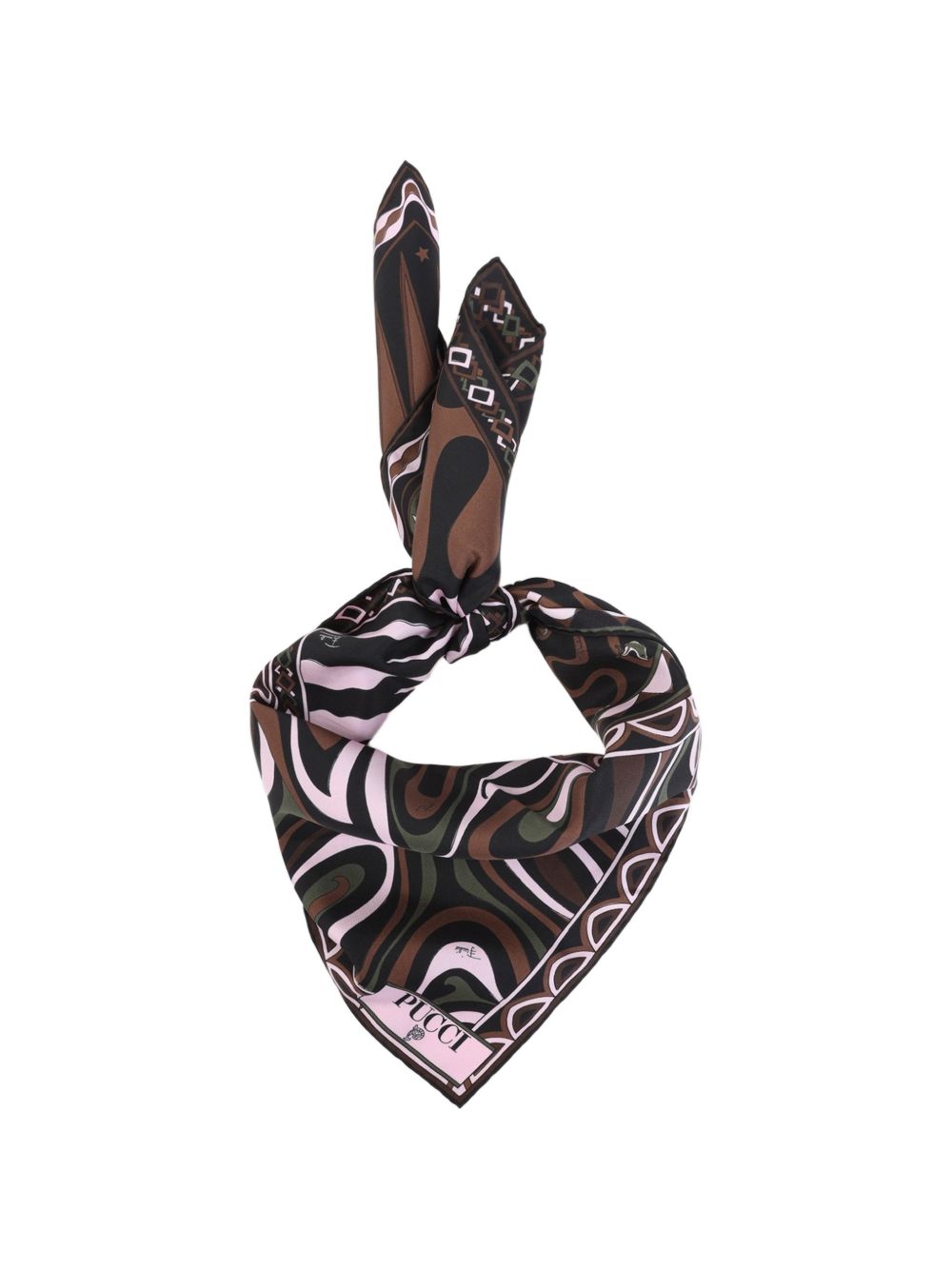 Pucci Patchwork Silk Twill Scarf — Brown