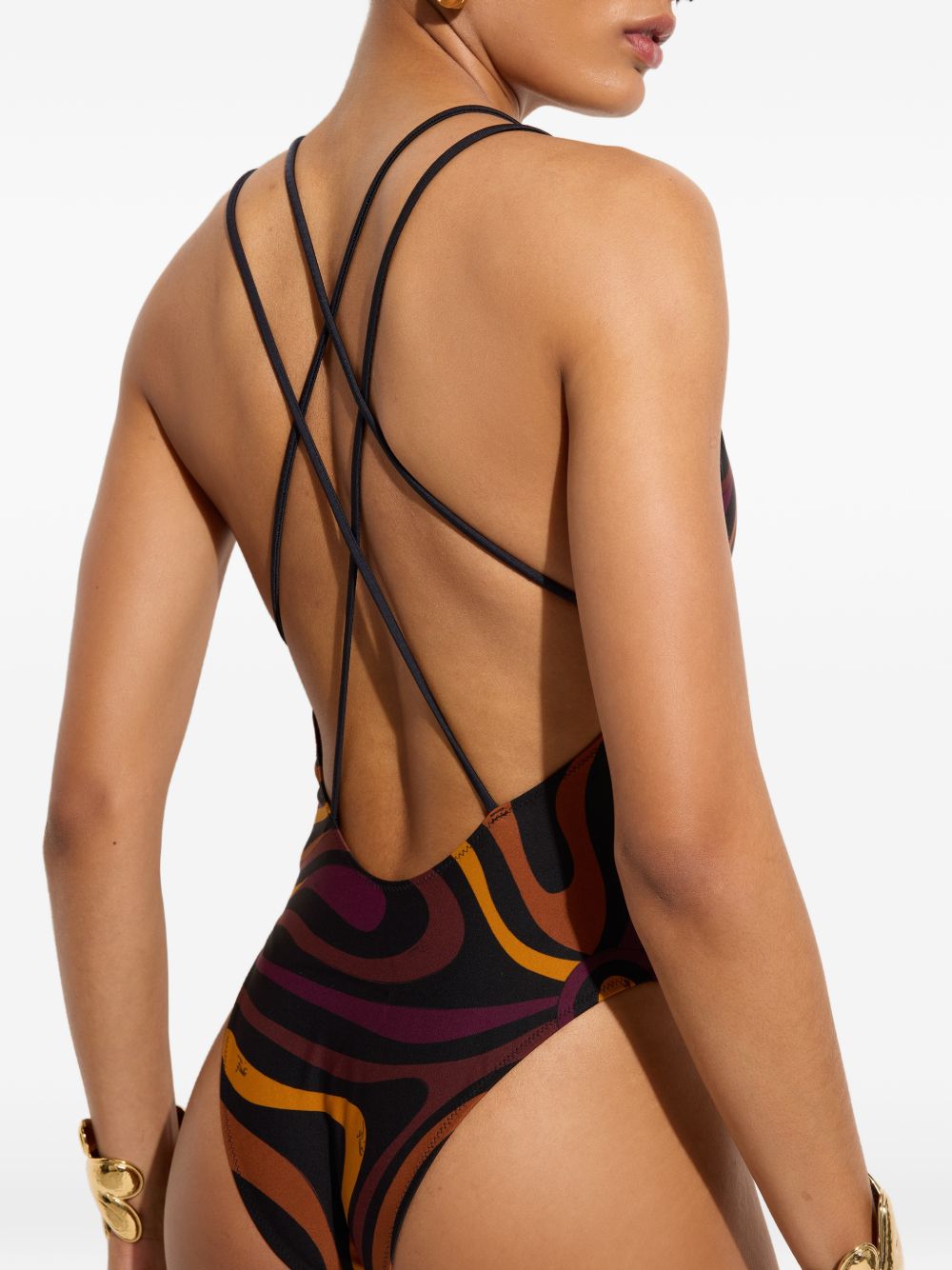 Pucci Printed Abstract One-Piece Swimsuit — Burgundy