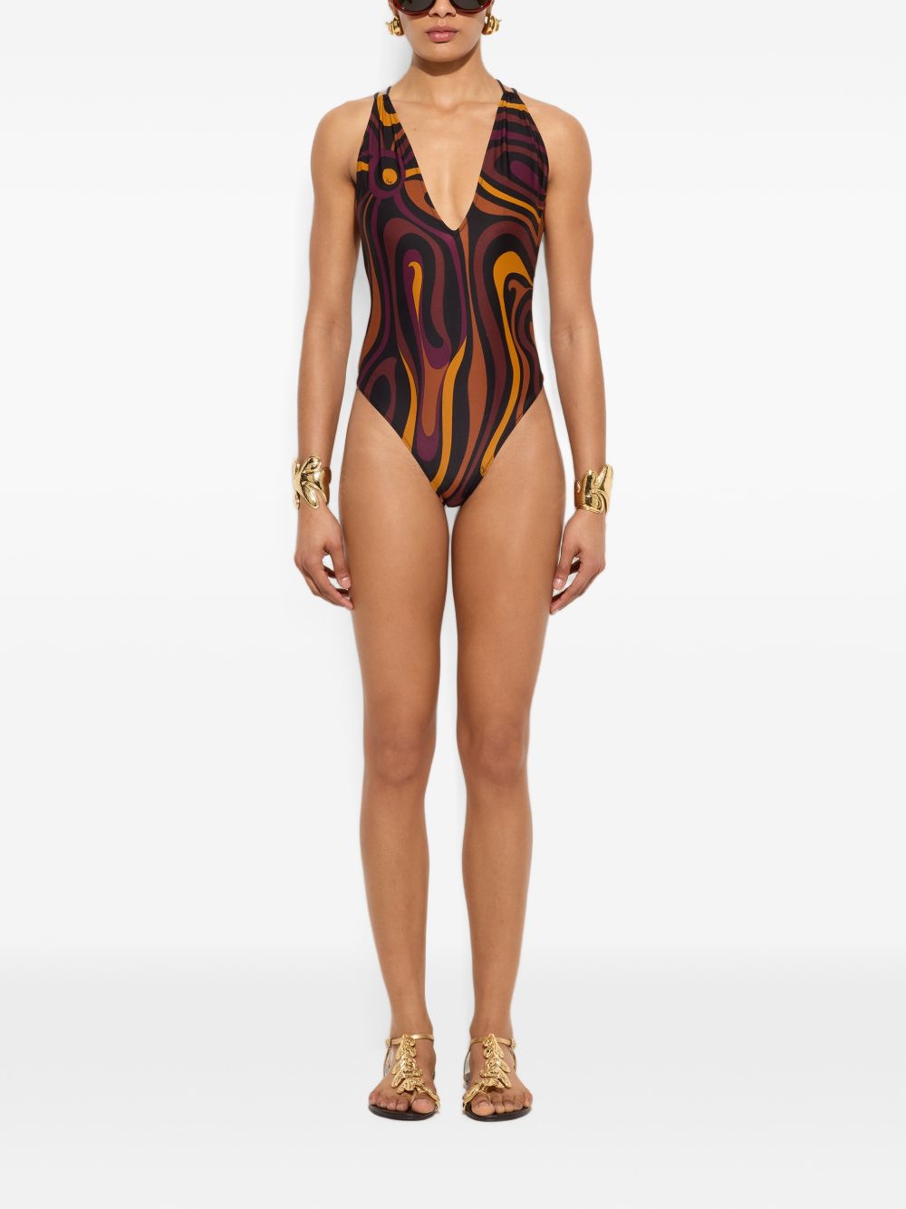 Pucci Printed Abstract One-Piece Swimsuit — Burgundy