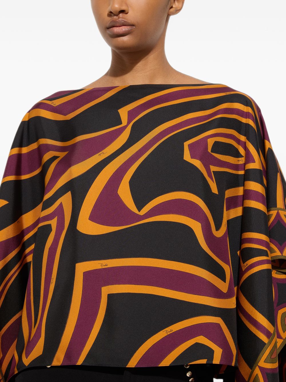 Pucci Abstract-Print Silk Blouse — Black