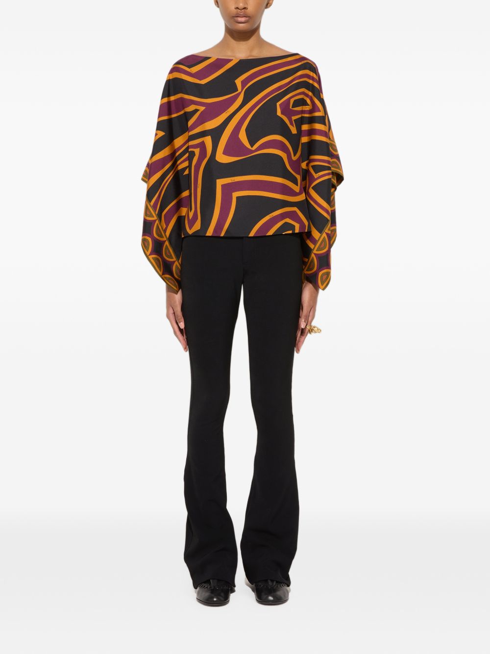 Pucci Abstract-Print Silk Blouse — Black