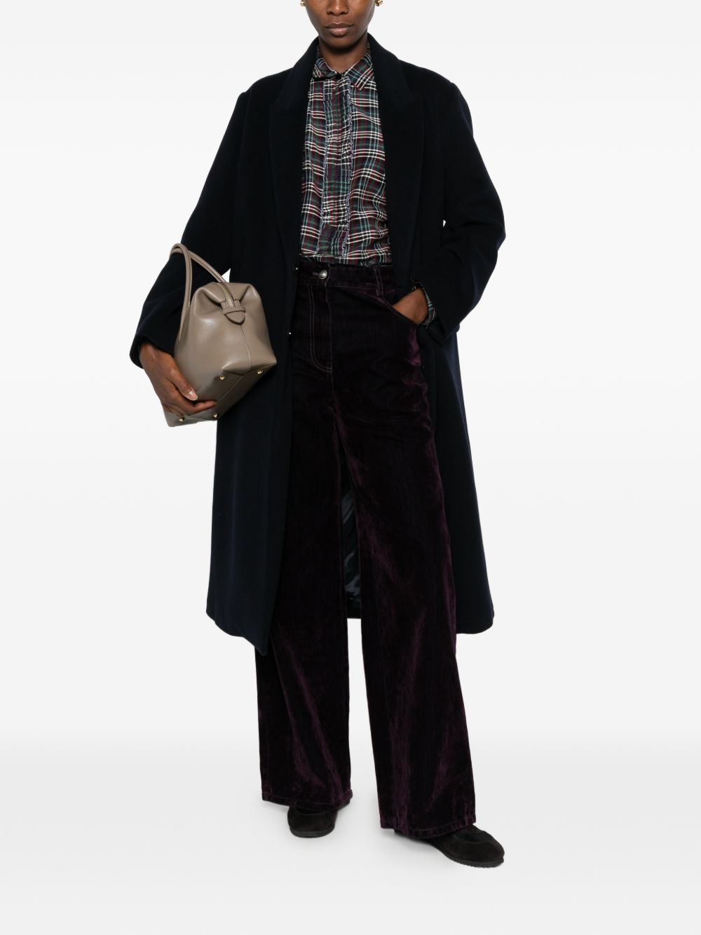 Forte Forte Tartan Ruffled Shirt — Navy