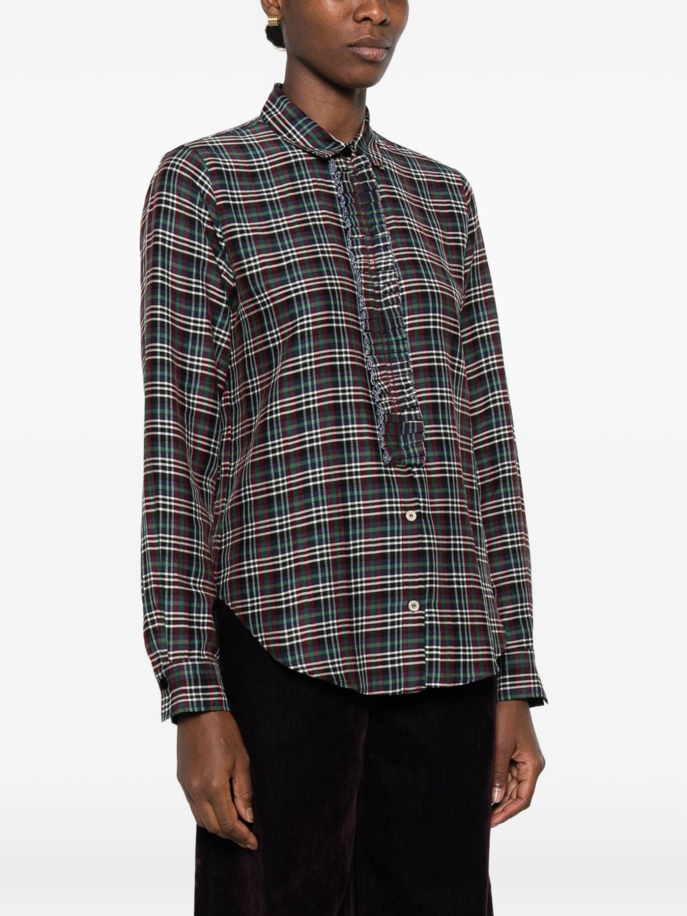 Forte Forte Tartan Ruffled Shirt — Navy