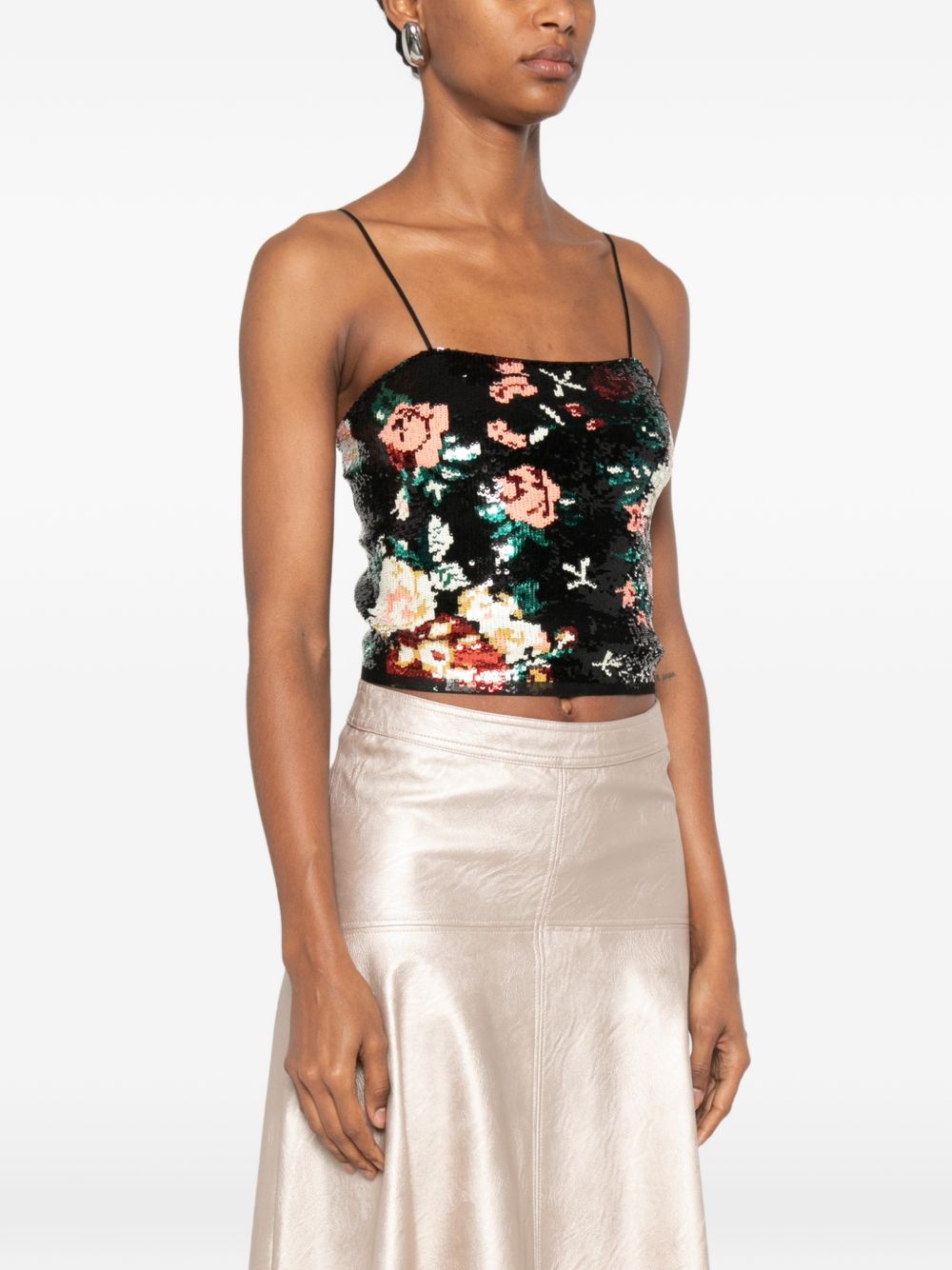 Forte Forte Sequined Floral Tank Top — Black
