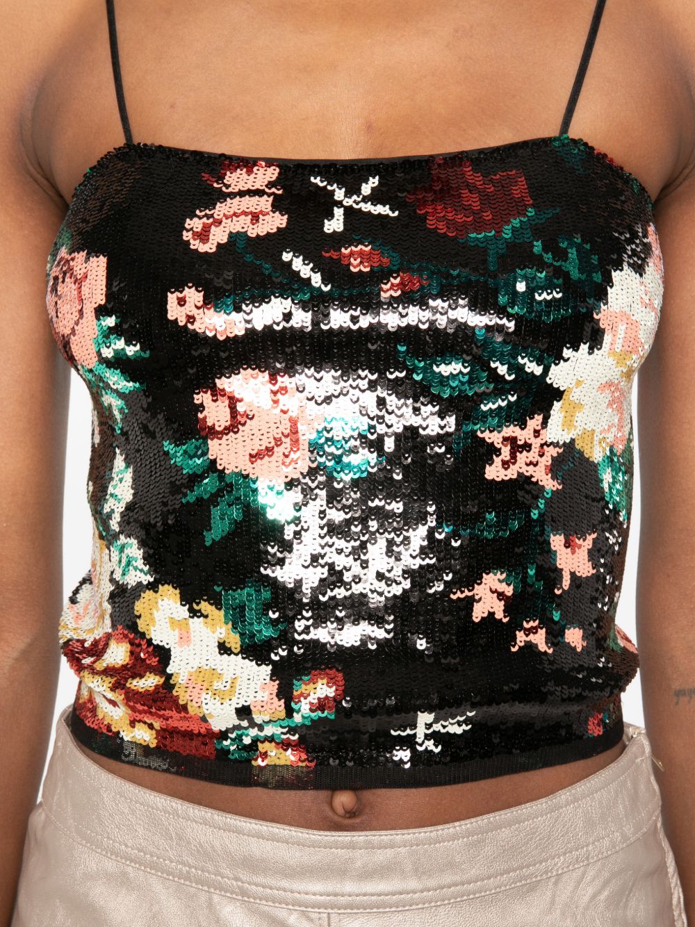 Forte Forte Sequined Floral Tank Top — Black