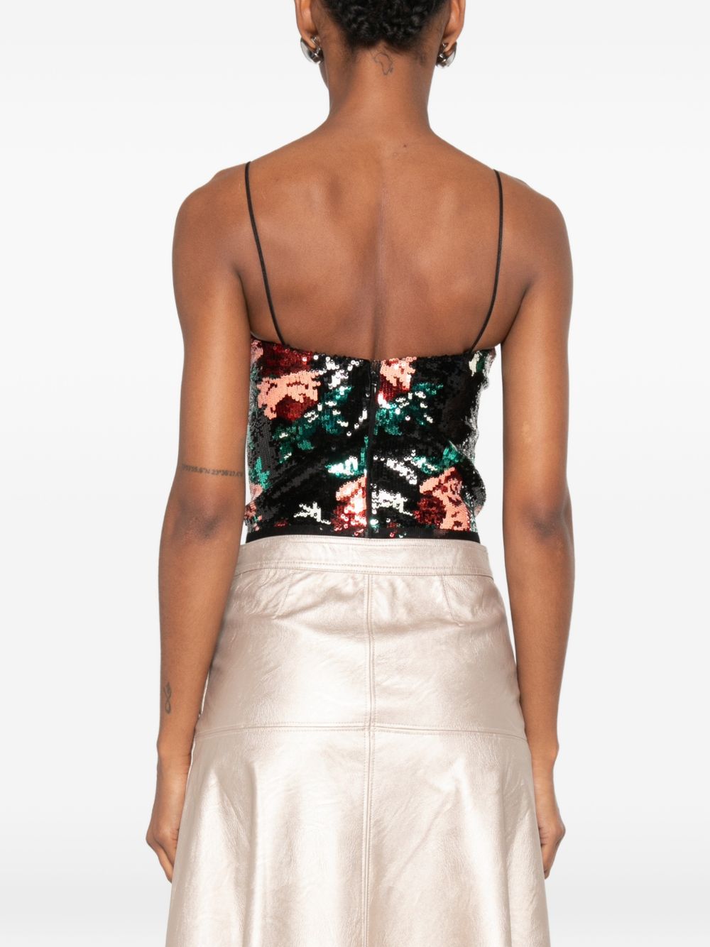Forte Forte Sequined Floral Tank Top — Black