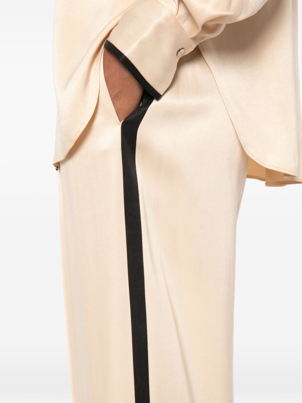 Forte Forte Side-Stripe Satin Trousers — Beige