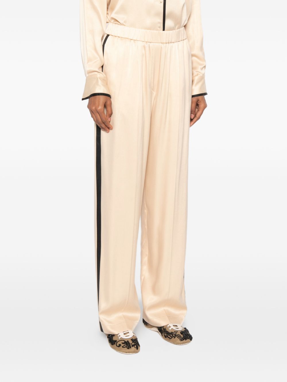 Forte Forte Side-Stripe Satin Trousers — Beige