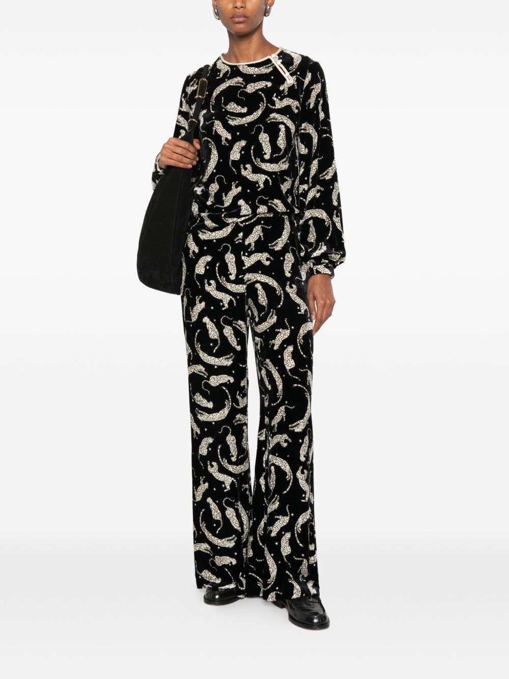 Forte Forte Leopard-Print Velvet Blouse — Black