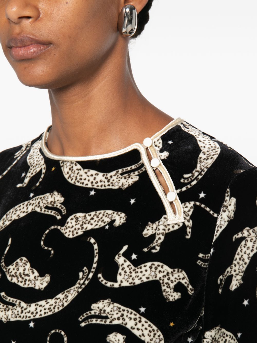 Forte Forte Leopard-Print Velvet Blouse — Black