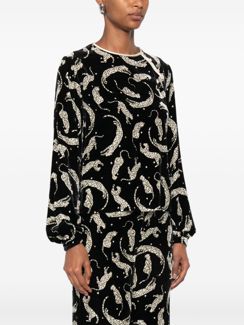 Forte Forte Leopard-Print Velvet Blouse — Black