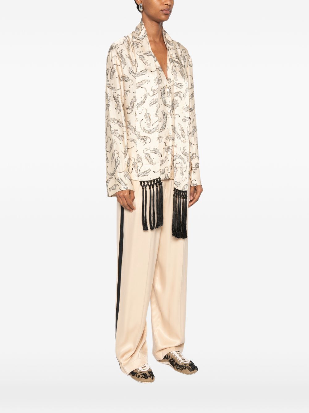 Forte Forte Feather-Print Fringed Shirt — Cream