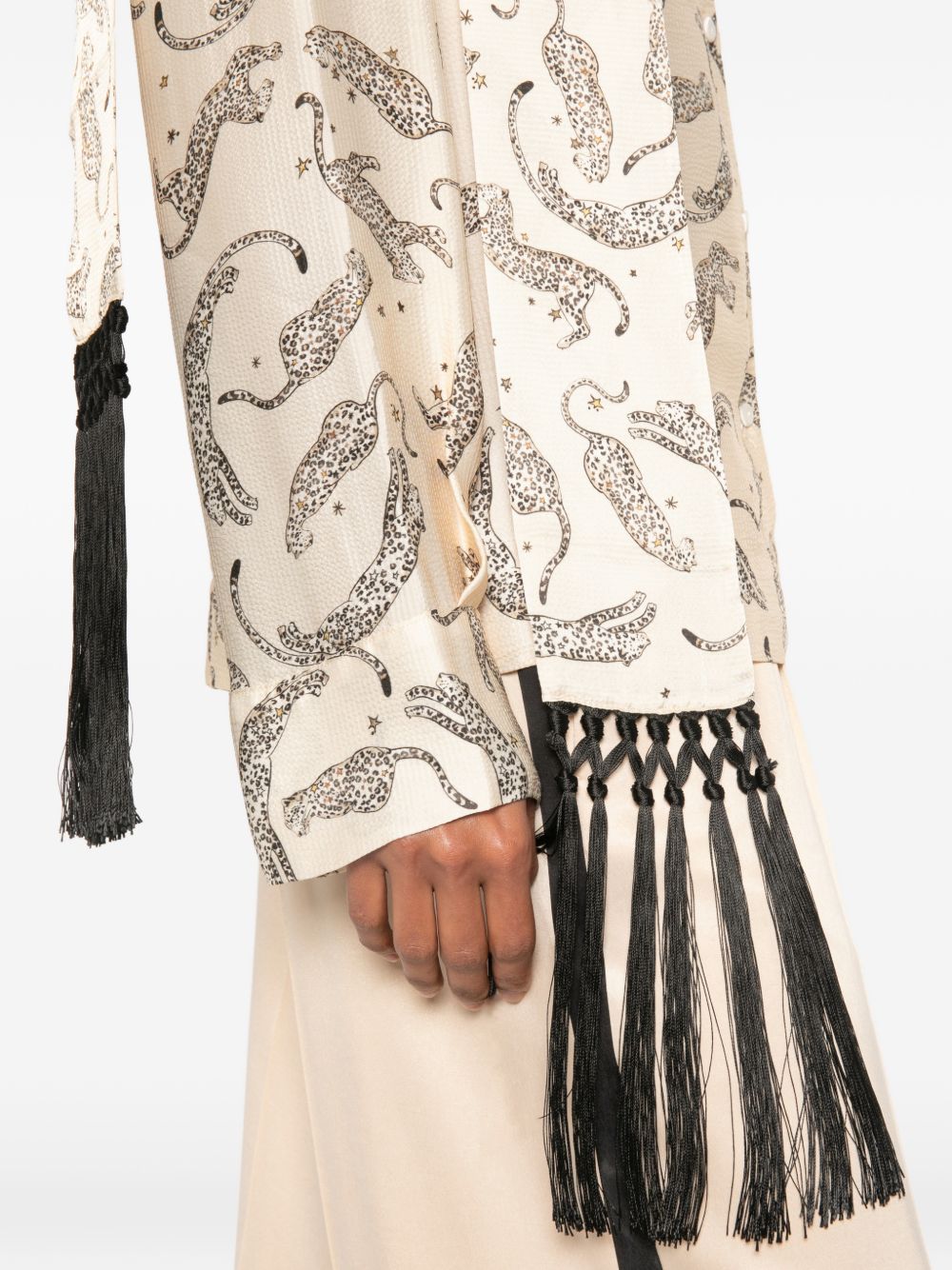 Forte Forte Feather-Print Fringed Shirt — Cream