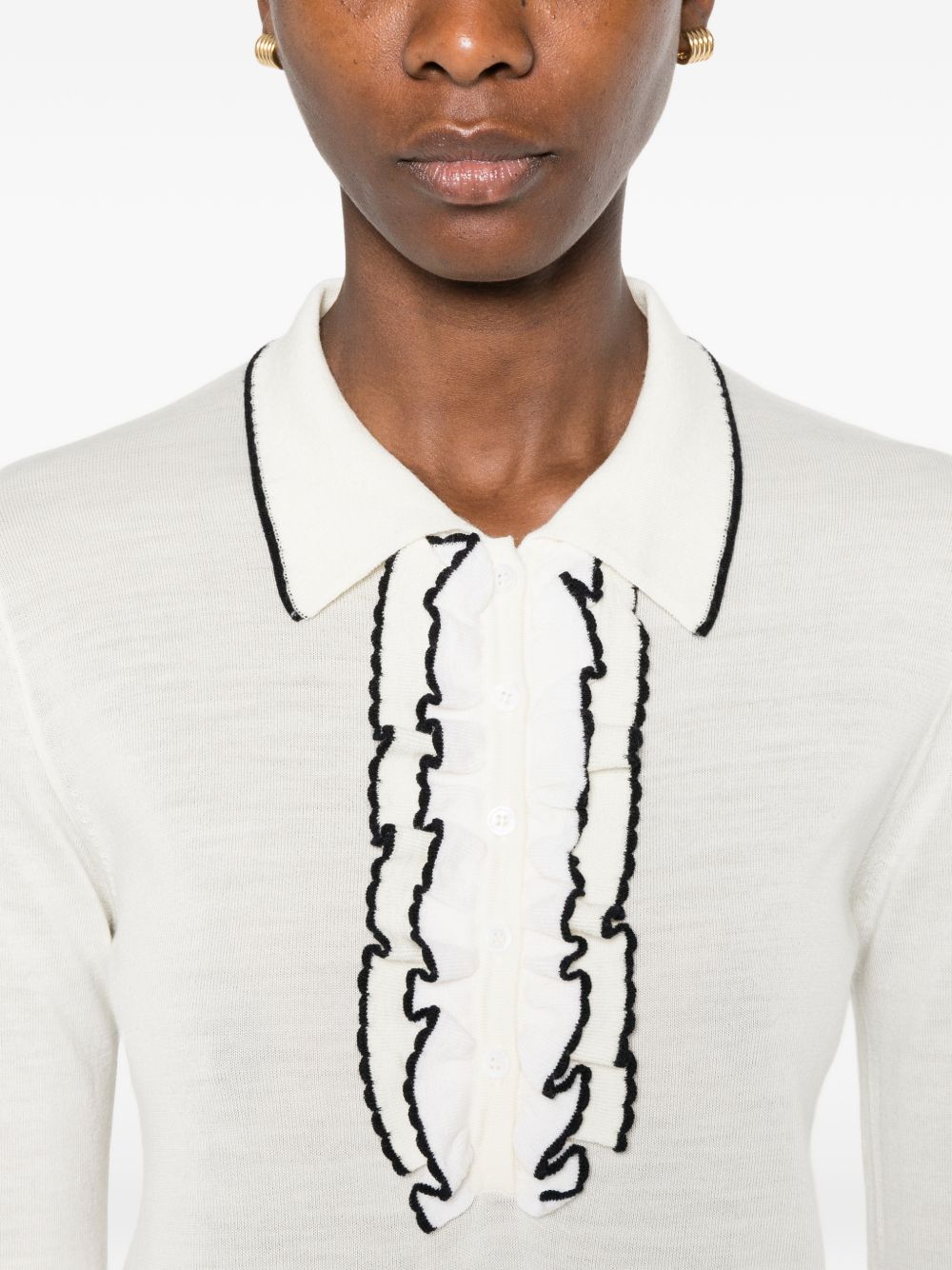 Forte Forte Ruffle-Trimmed Wool Polo — White