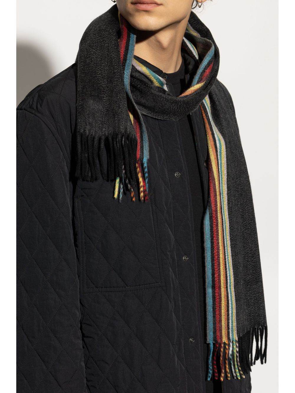 Paul Smith Cashmere Striped Scarf — Black