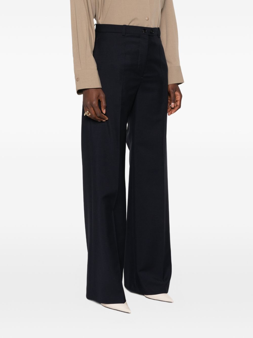 Jil Sander Wide-Leg Pressed Crease Trousers — Black