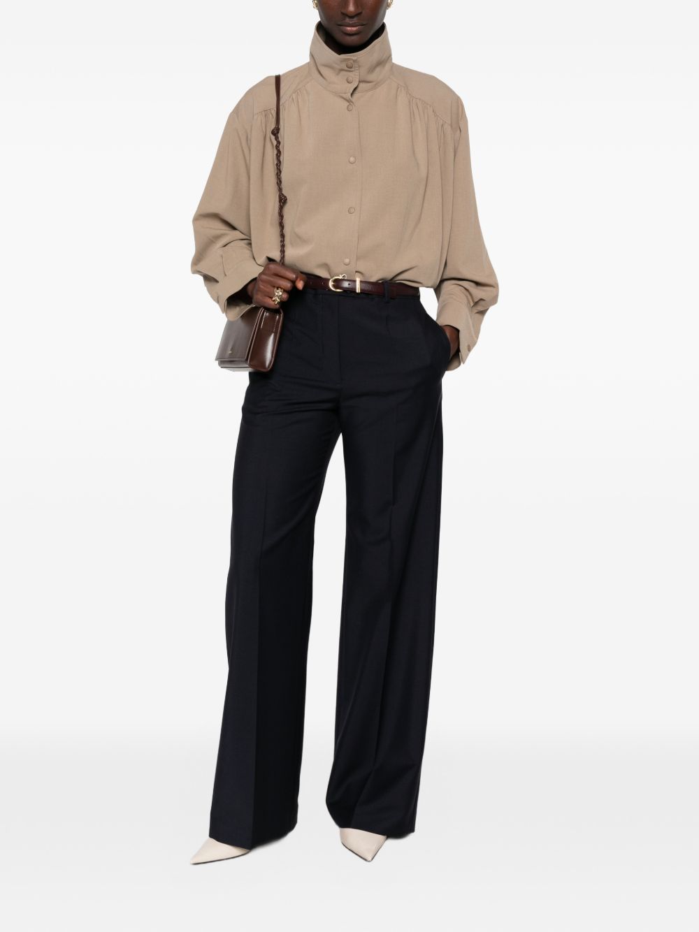 Jil Sander Wide-Leg Pressed Crease Trousers — Black