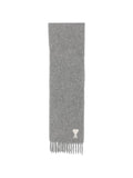 Ami Paris Ami de Cœur Intarsia-Knit Wool Scarf — Grey