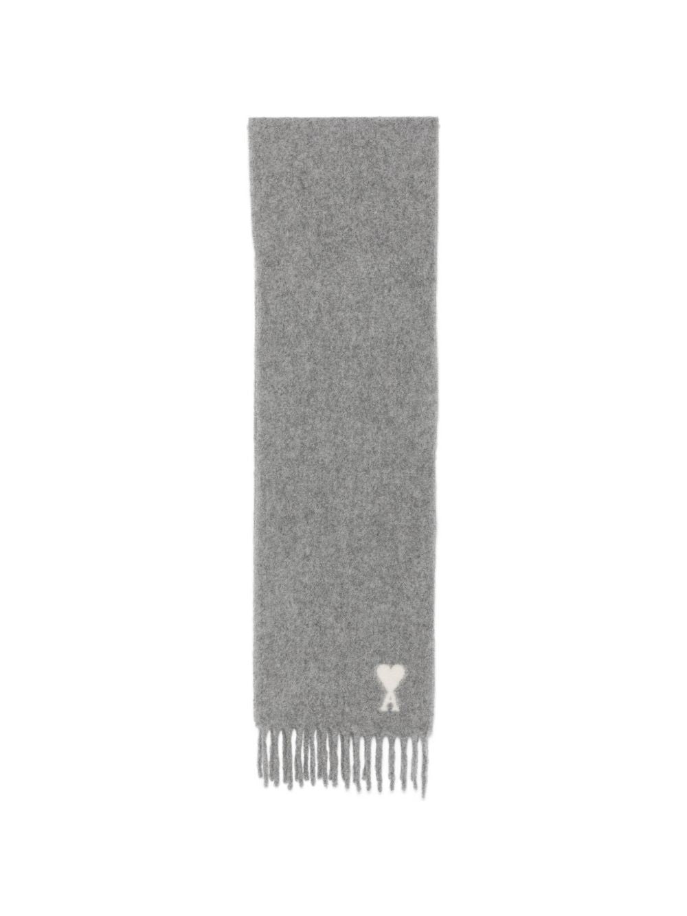 Ami Paris Ami de Cœur Intarsia-Knit Wool Scarf — Grey
