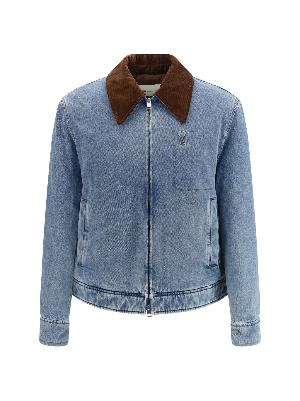 AMI Paris Denim with Corduroy Collar Jacket — Blue