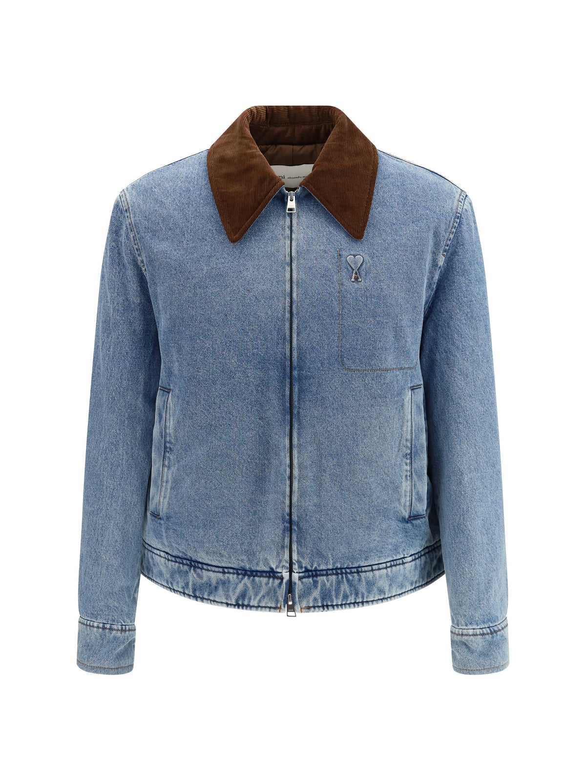 AMI Paris Denim with Corduroy Collar Jacket — Blue