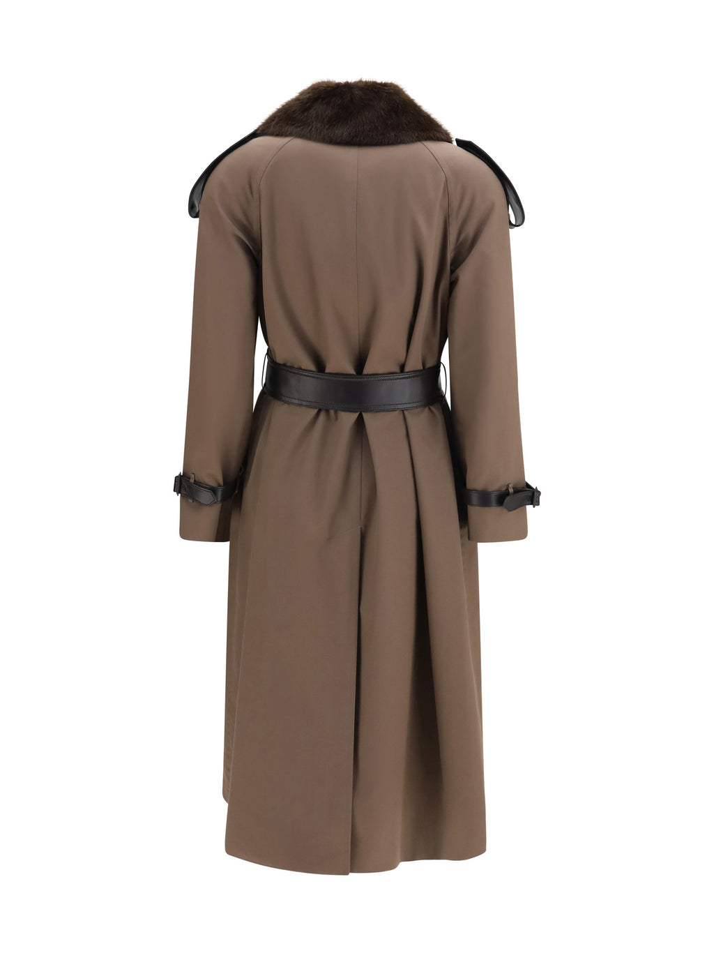 Burberry Buffalo Leather Collar Trench Coat — Brown