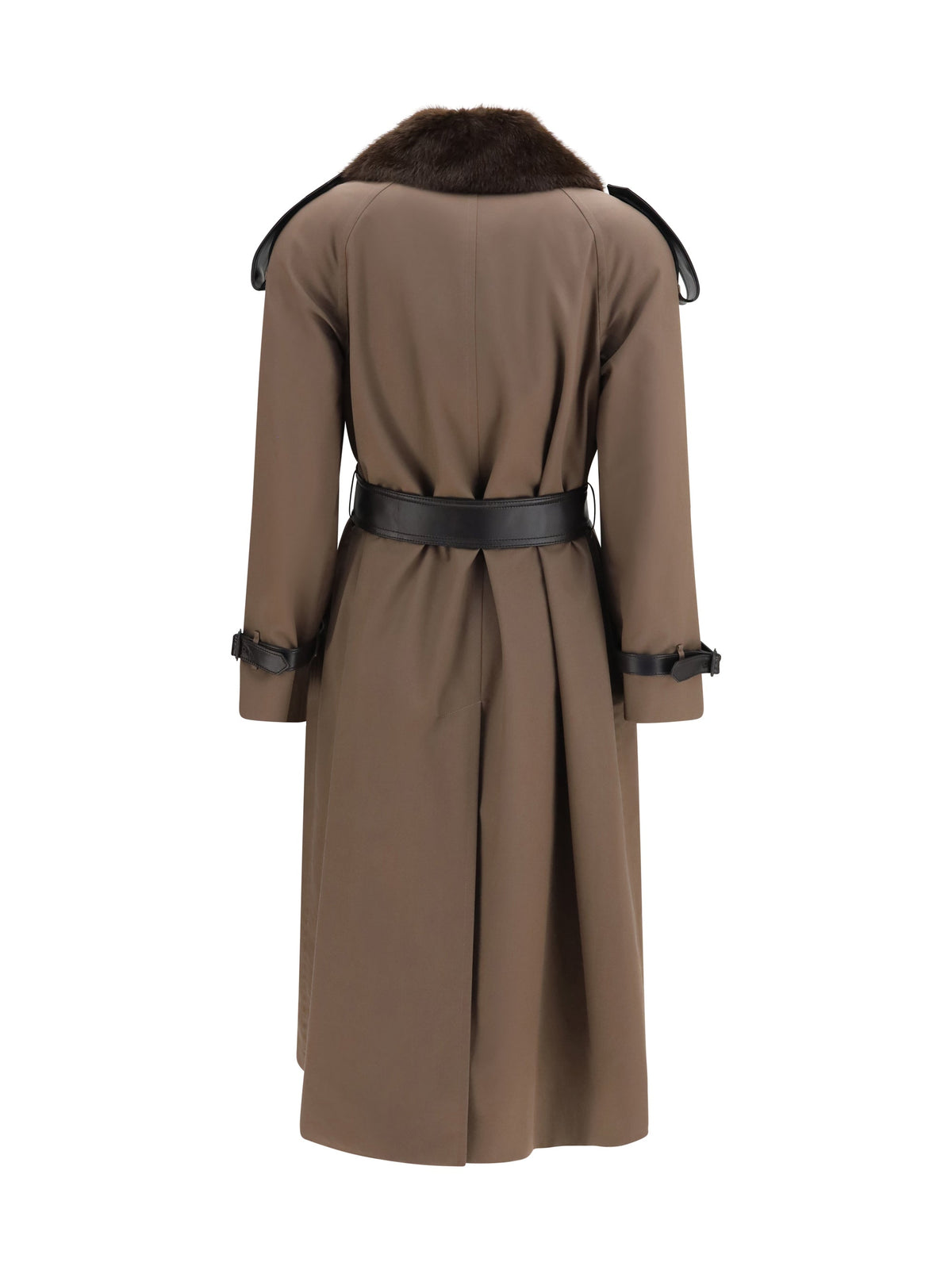 Burberry Buffalo Leather Collar Trench Coat — Brown