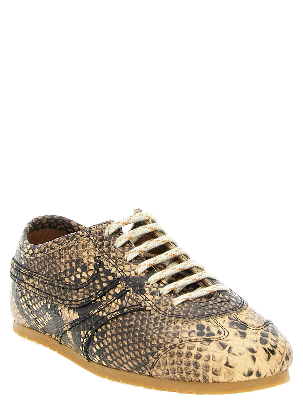 Dries Van Noten Snake Print Calf Leather Sneakers — Beige