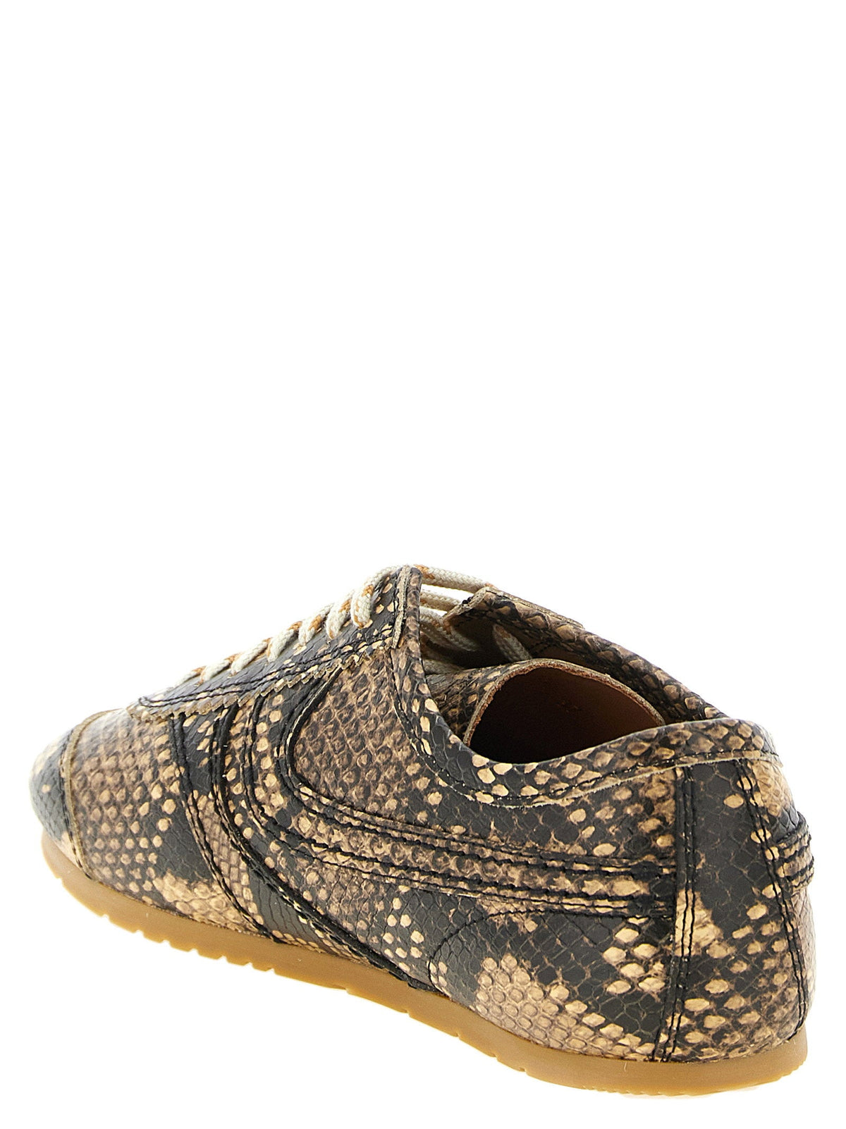 Dries Van Noten Snake Print Calf Leather Sneakers — Beige