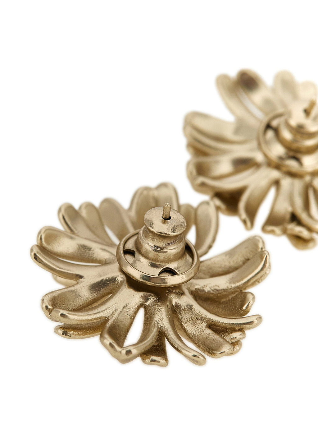 Dries Van Noten Sculptural Flower Earrings — Gold