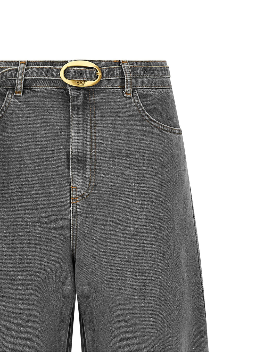 Twin Set Belted Wide-Leg Jeans — Grey