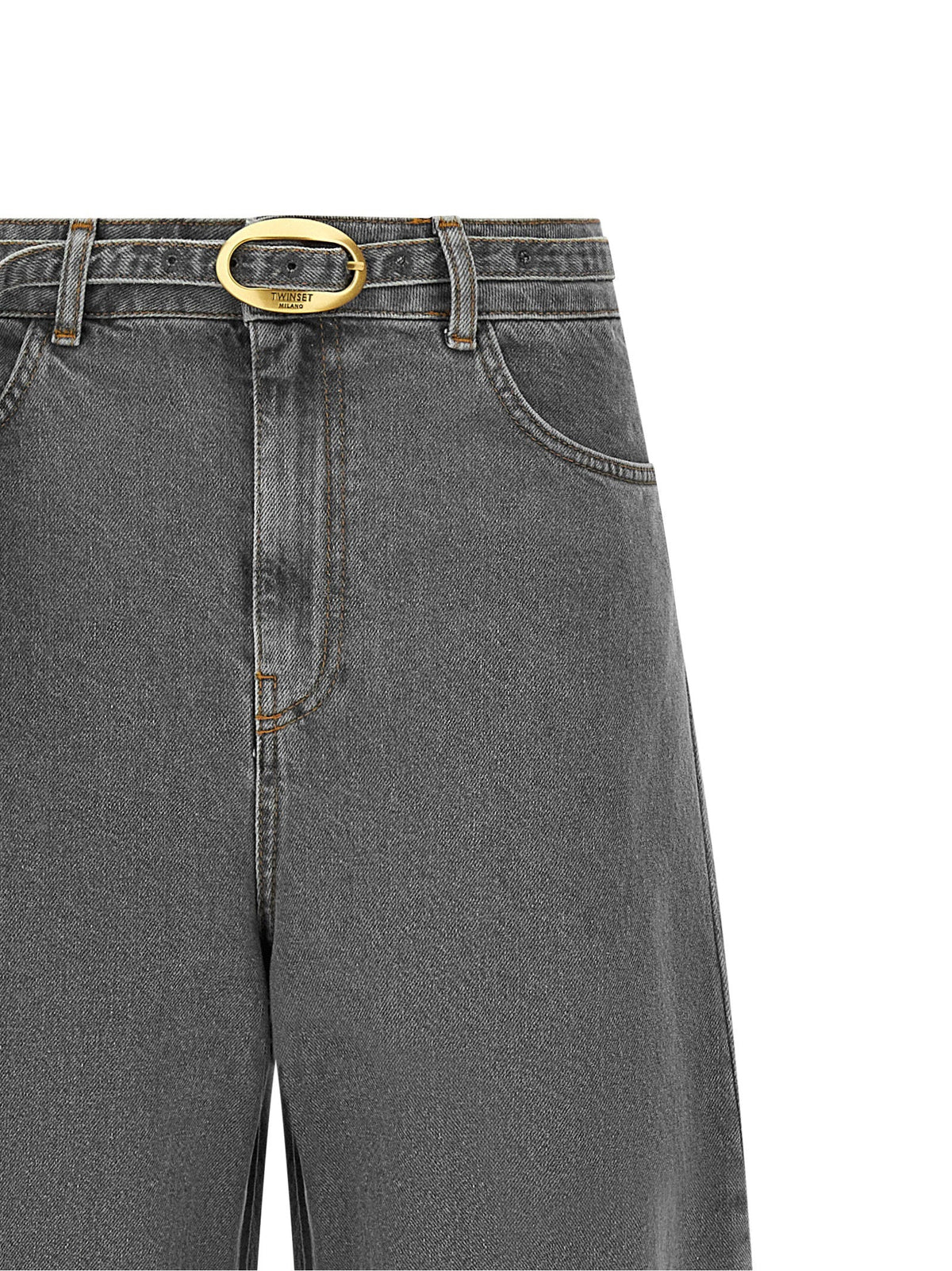Twin Set Belted Wide-Leg Jeans — Grey