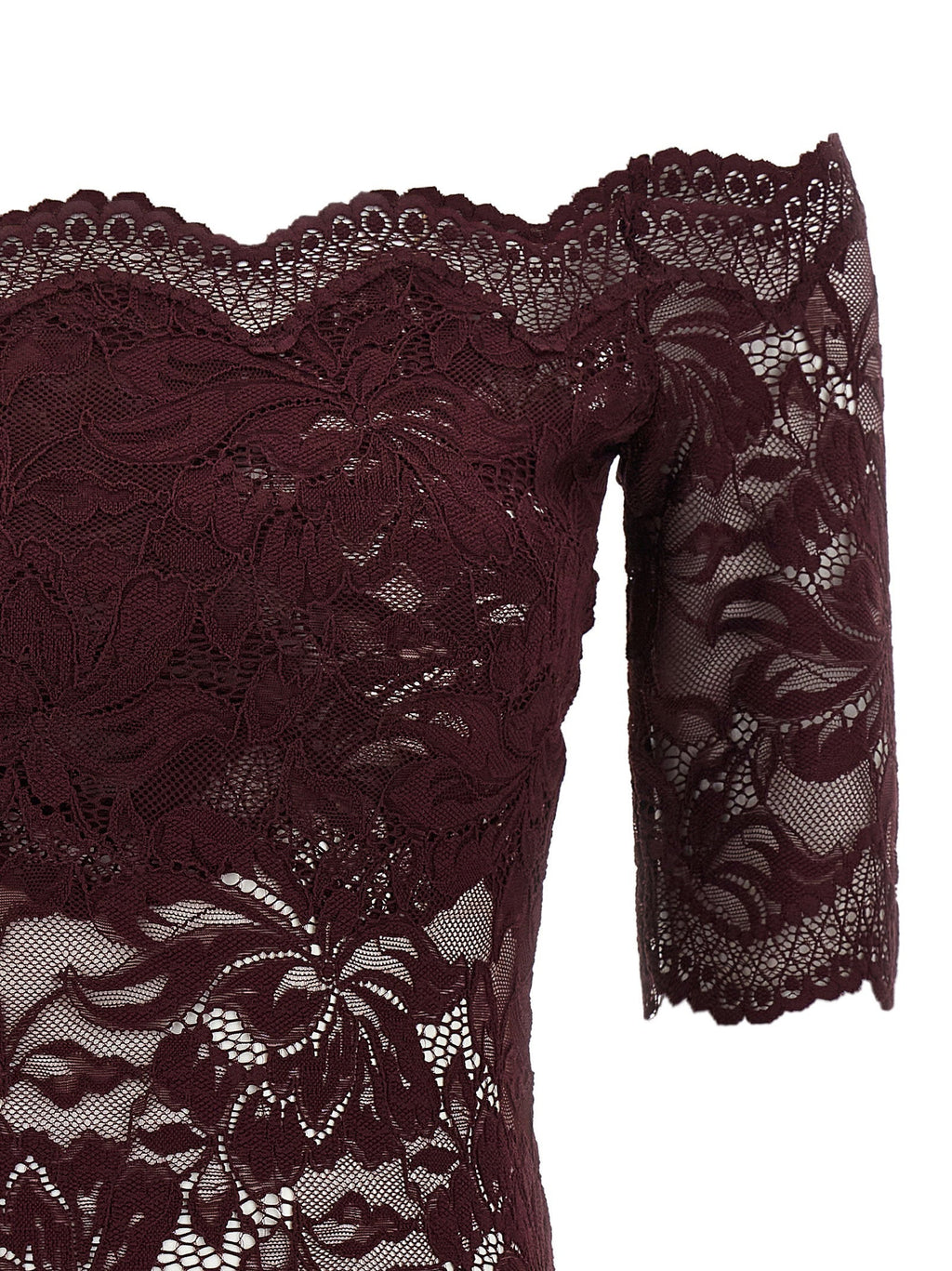 Paco Rabanne Floral Lace Off-the-Shoulder Blouse — Burgundy