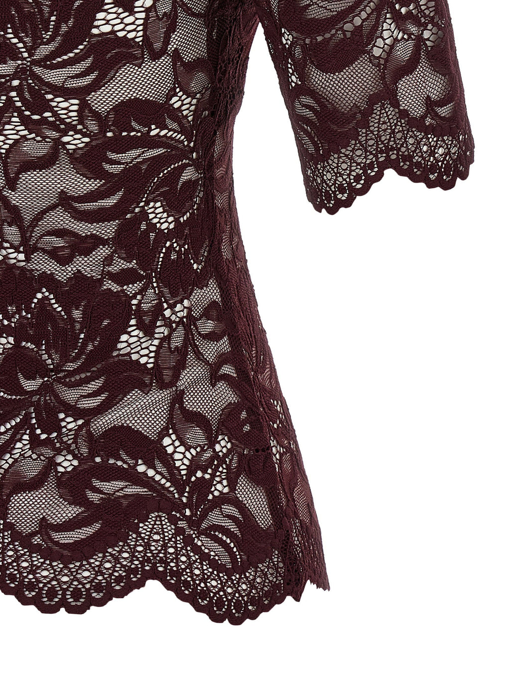 Paco Rabanne Floral Lace Off-the-Shoulder Blouse — Burgundy
