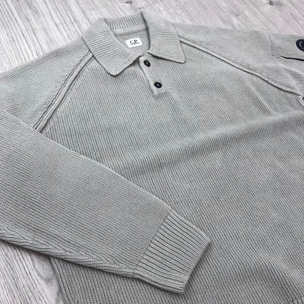 CP Company Chenille Knit Polo - Flint Grey