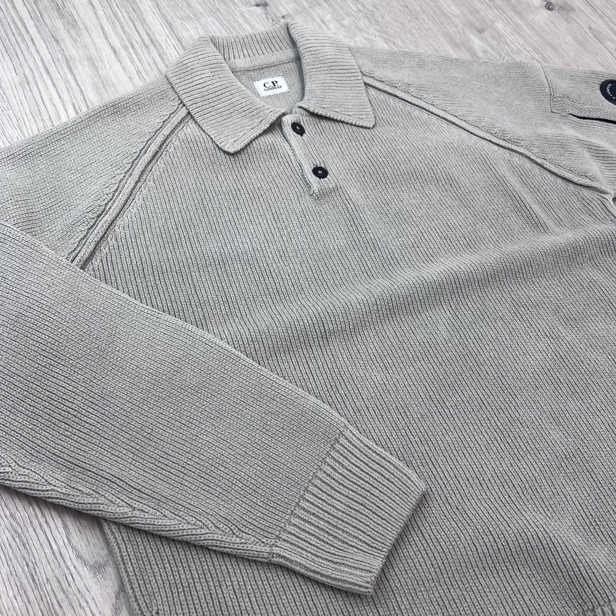 CP Company Chenille Knit Polo - Flint Grey