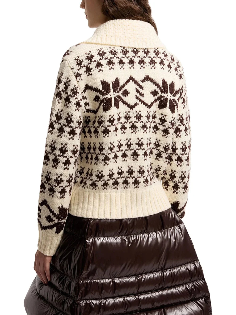 Moncler Jacquard Knit with Crochet Collar Cardigan — Ivory