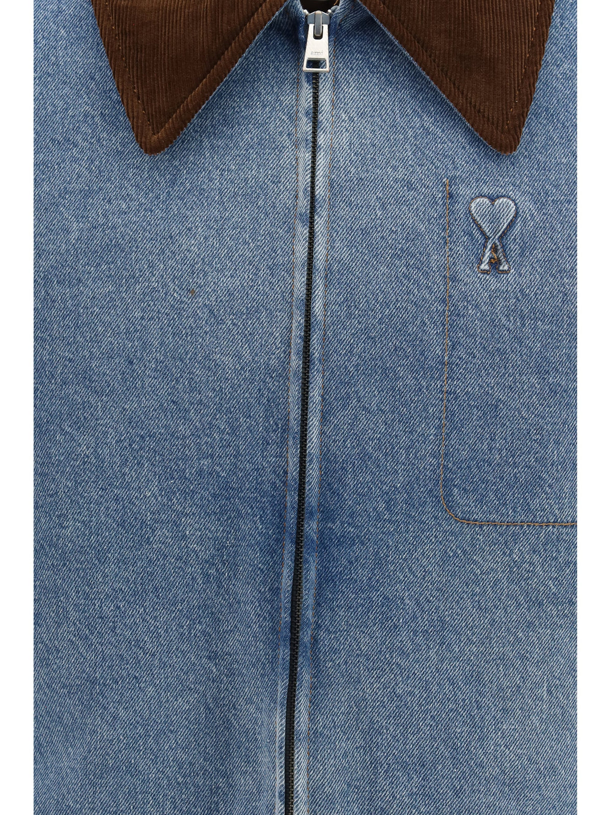 AMI Paris Denim with Corduroy Collar Jacket — Blue