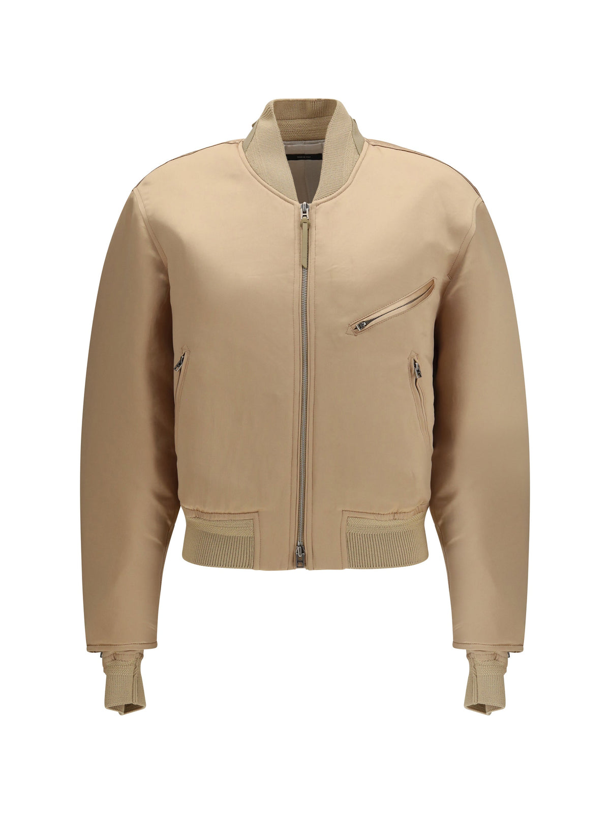 Tom Ford Satin Aviator Bomber Jacket — Beige