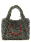 Stella Mccartney Shearling Logo Embroidery Tote Bag — Gray