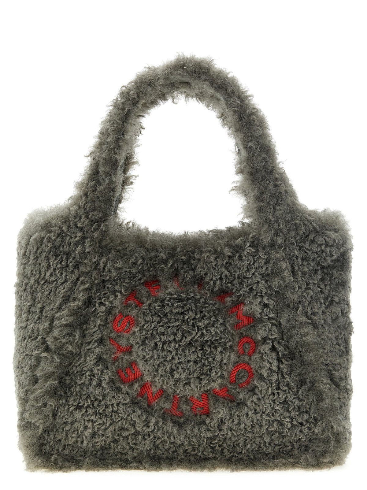 Stella Mccartney Shearling Logo Embroidery Tote Bag — Gray