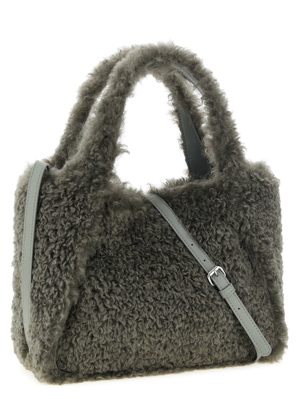 Stella Mccartney Shearling Logo Embroidery Tote Bag — Gray