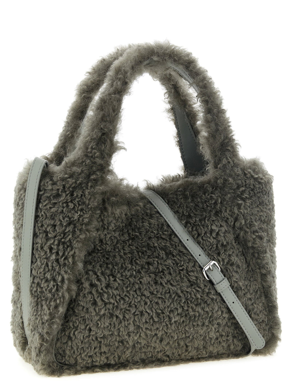 Stella Mccartney Shearling Logo Embroidery Tote Bag — Gray