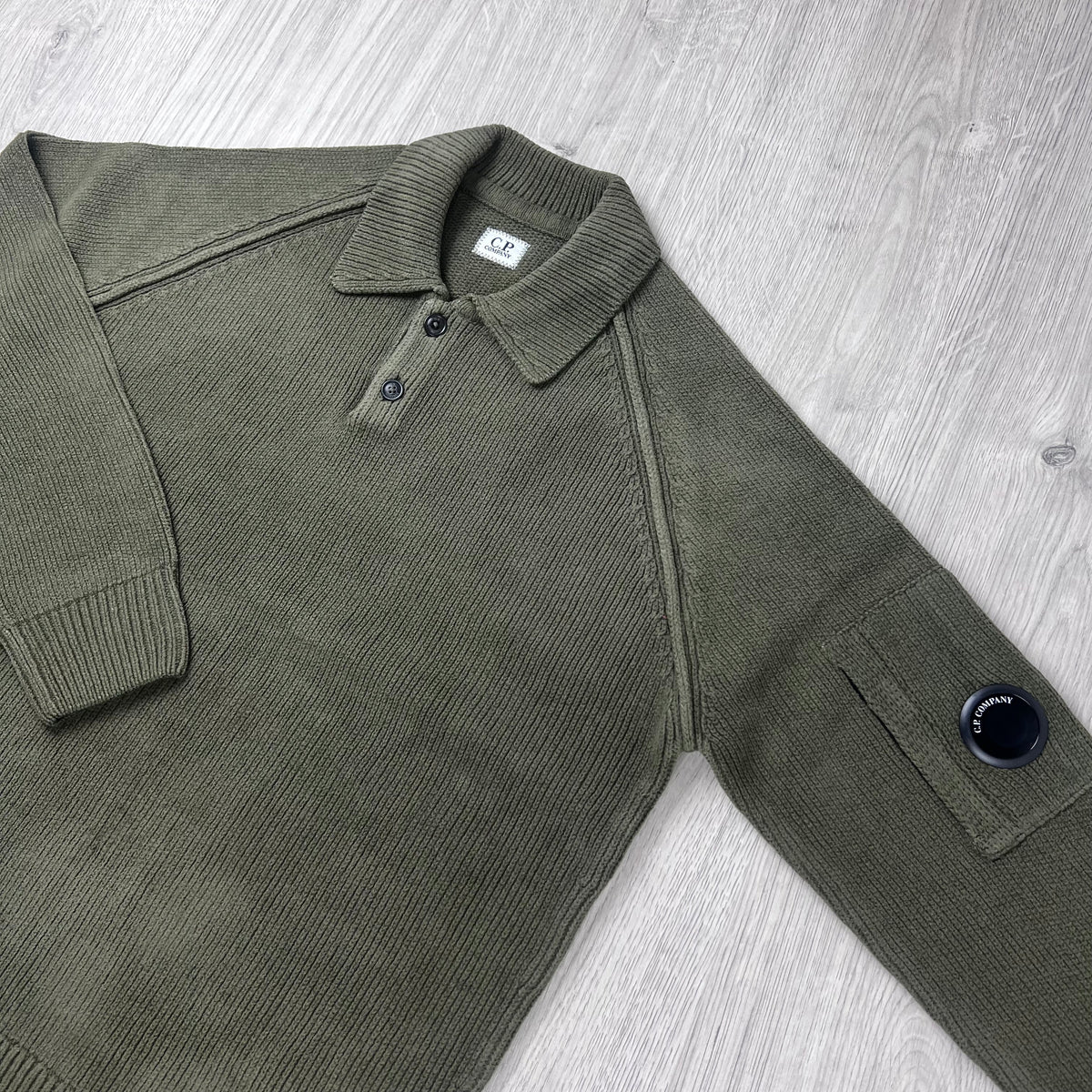 CP Company Chenille Knit Polo - Ivy Green