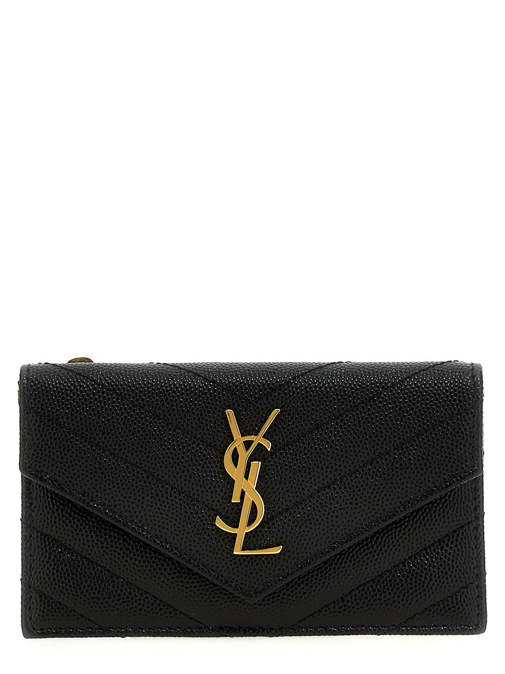 Saint Laurent Chevron Quilted Grained Leather Card Case — Black