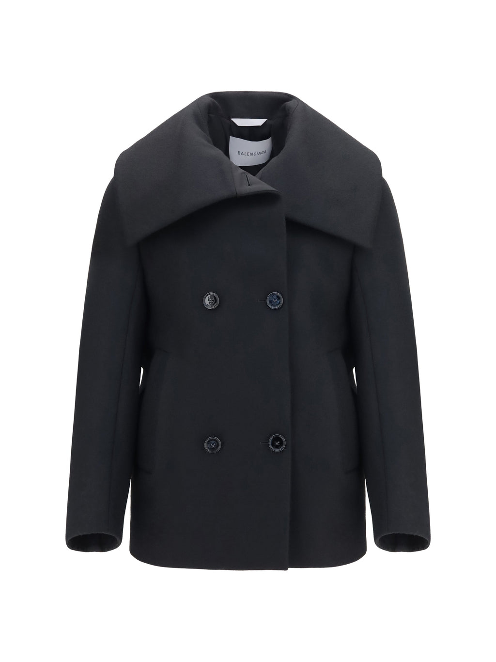 Balenciaga Structured High-Neck Peacoat Coat — Black