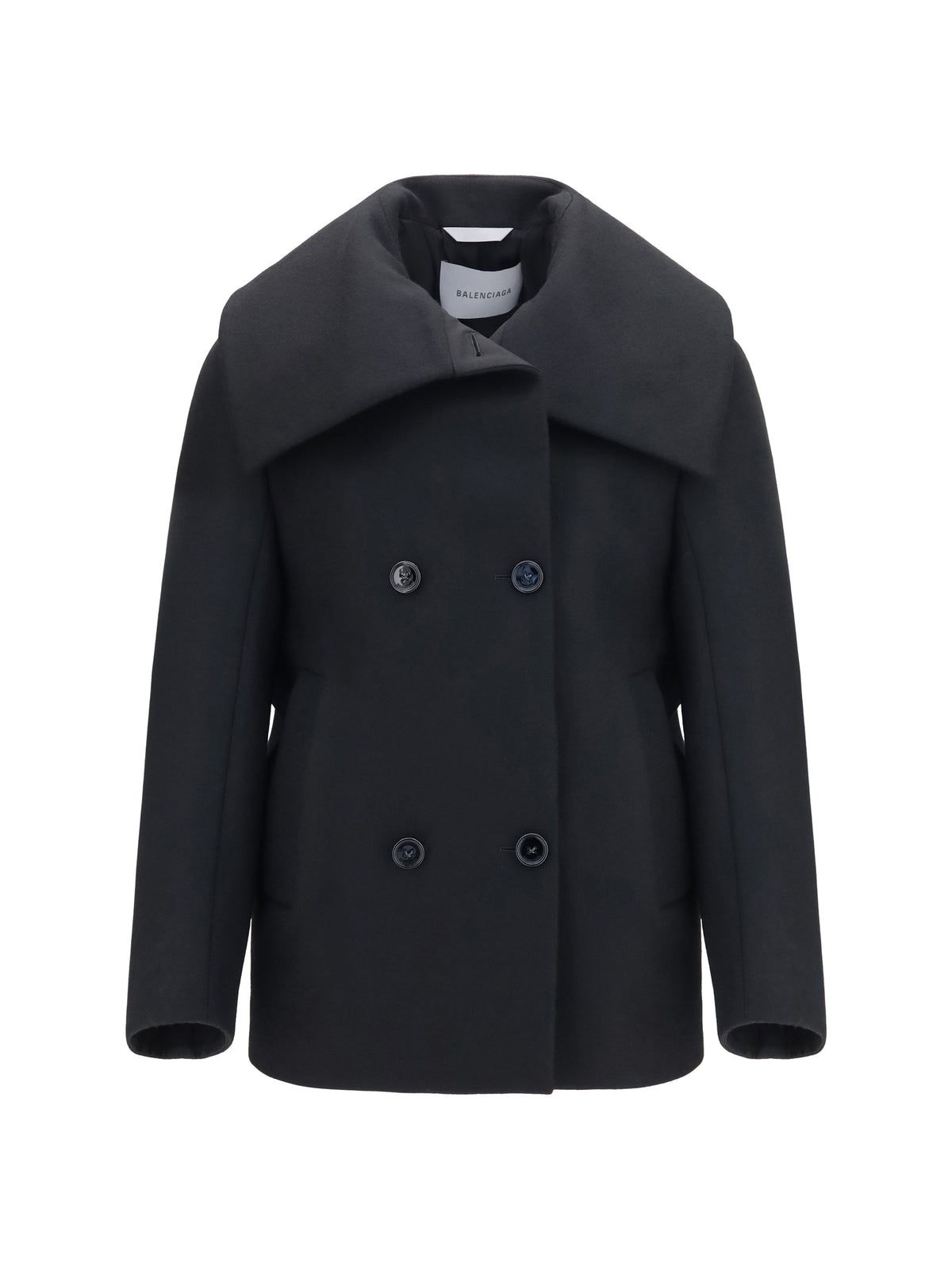 Balenciaga Structured High-Neck Peacoat Coat — Black