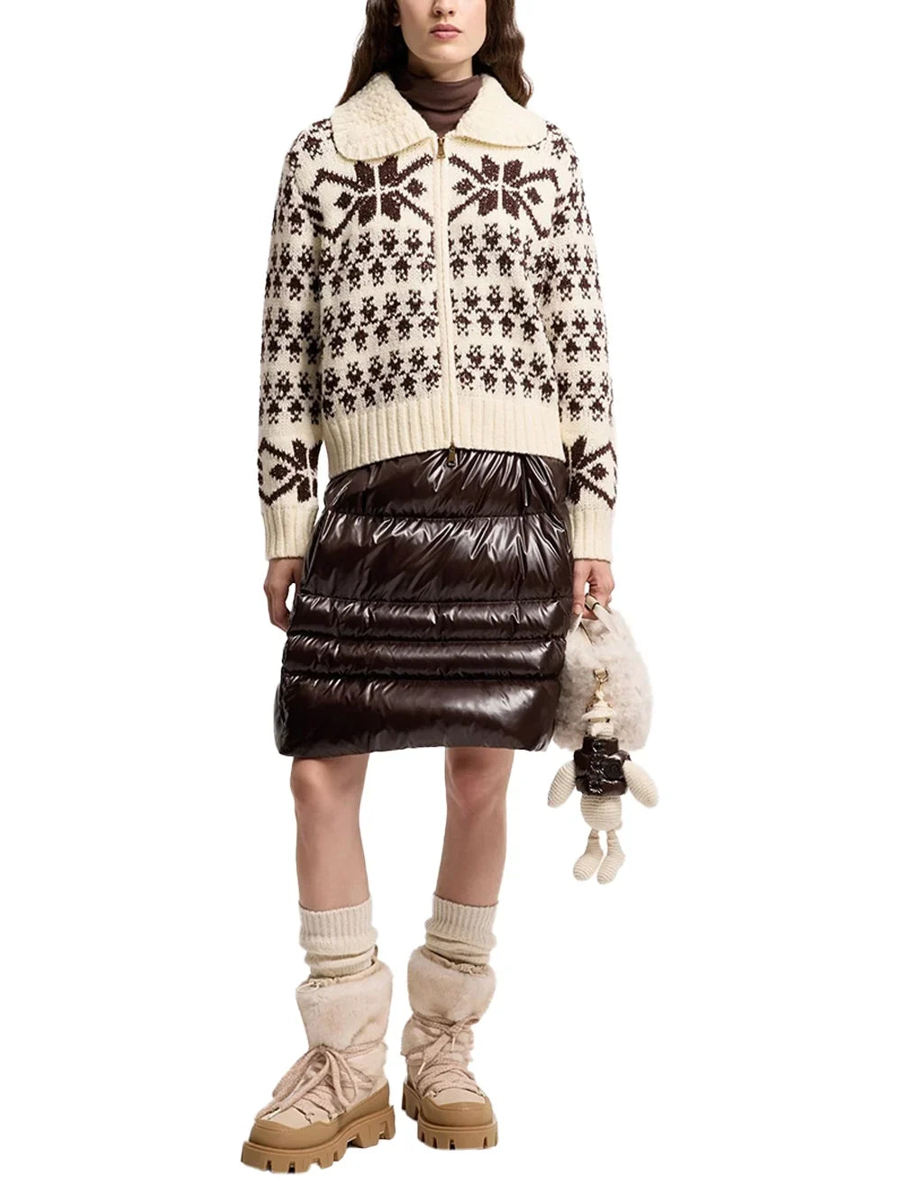 Moncler Jacquard Knit with Crochet Collar Cardigan — Ivory