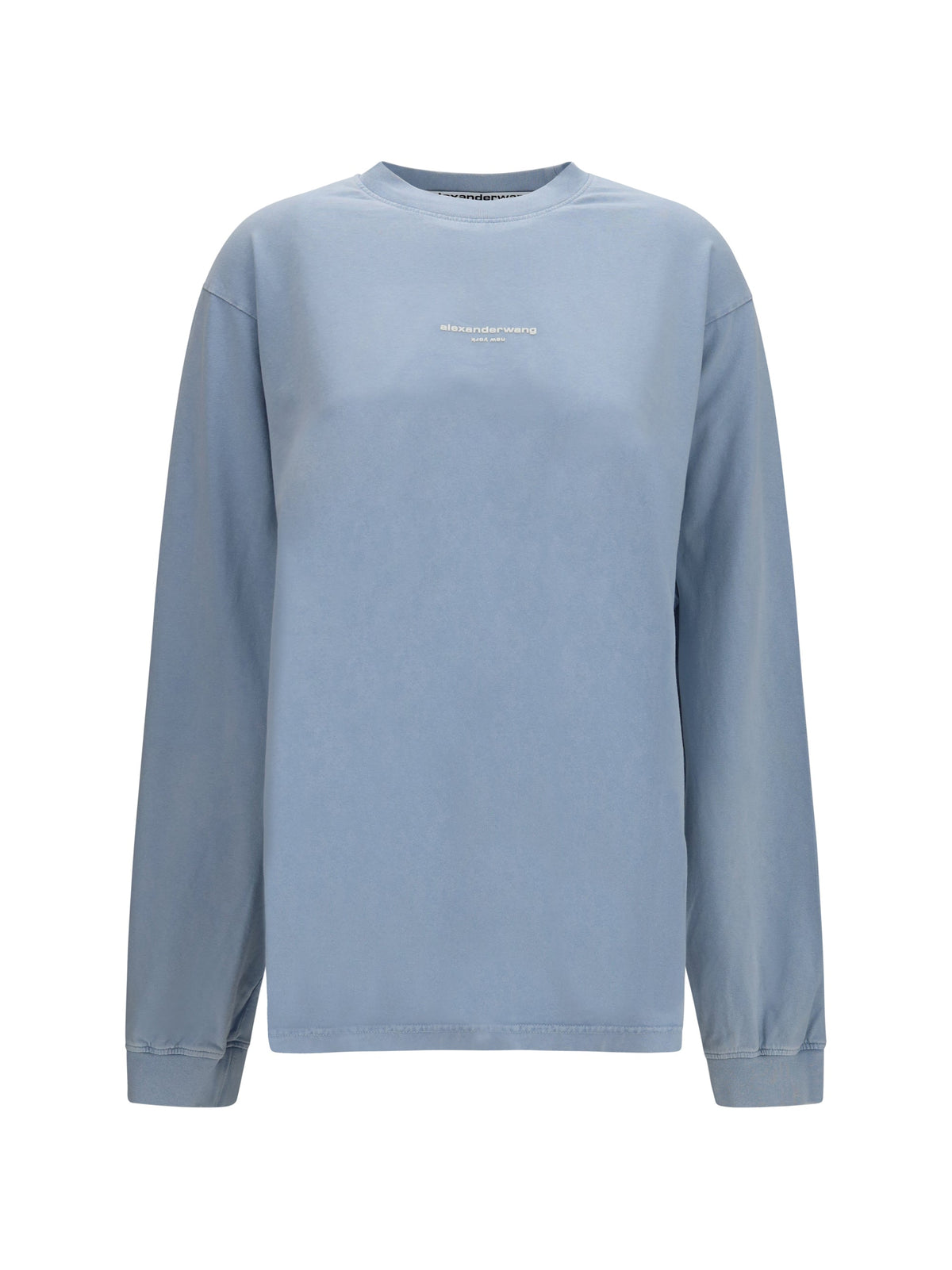 Alexander Wang Logo-Embroidered Cotton Long-Sleeve T-Shirt — Blue